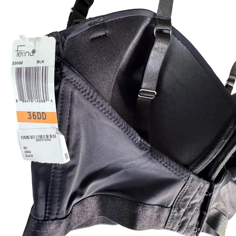 Black Sexy Strappy Padded Underwire Bra 36DD By Jezebel New - Picture 11 of 11